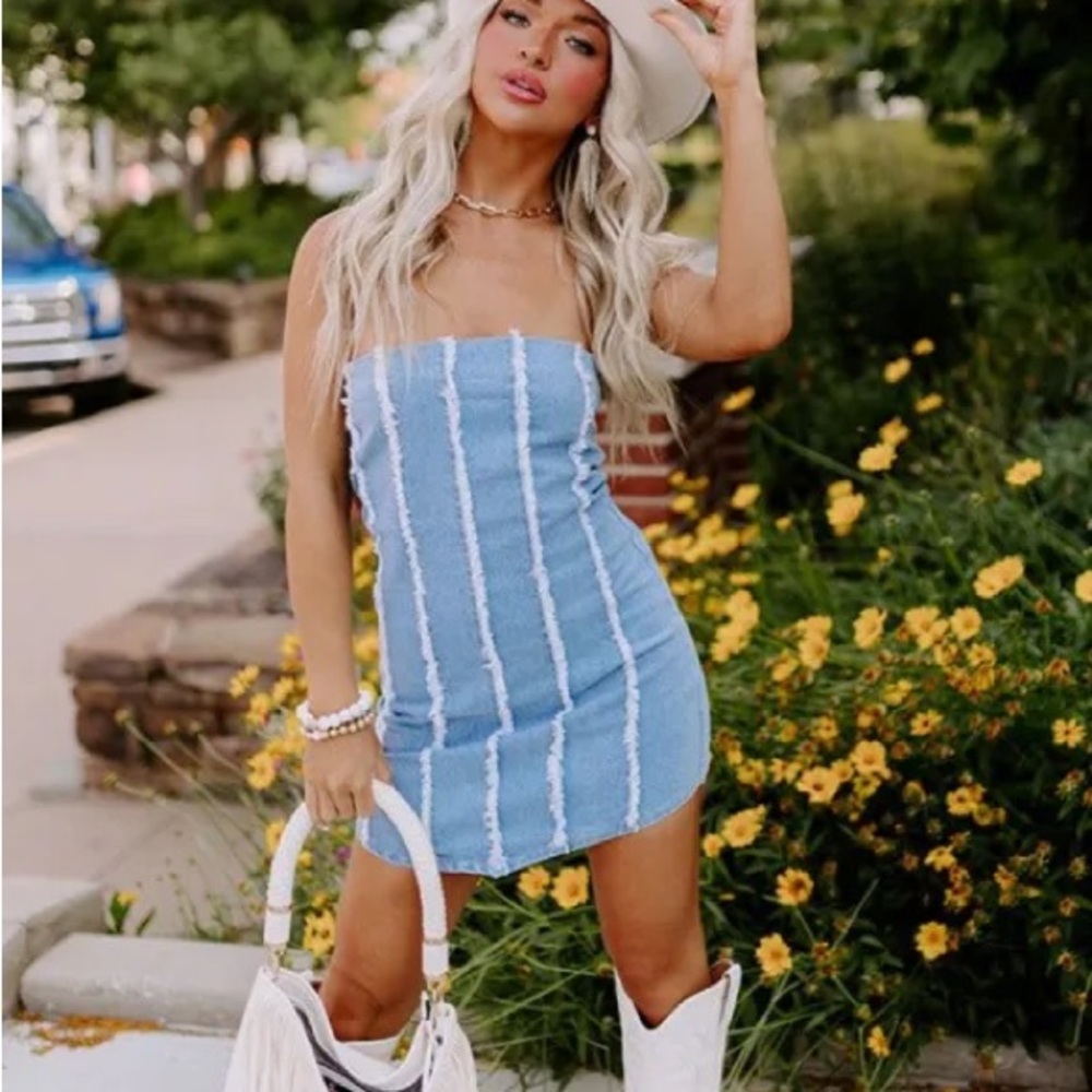 Blue Strapless Mini Dress